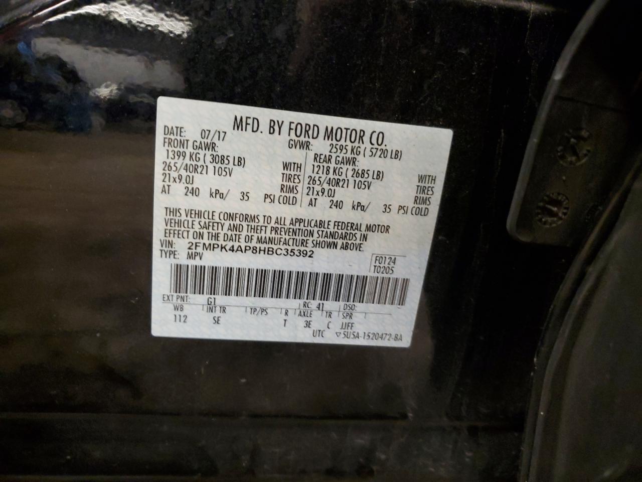 2FMPK4AP8HBC35392 FORD EDGE 2017