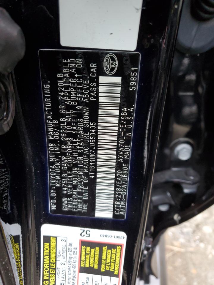 4T1B11HK7JU650435 TOYOTA CAMRY 2018