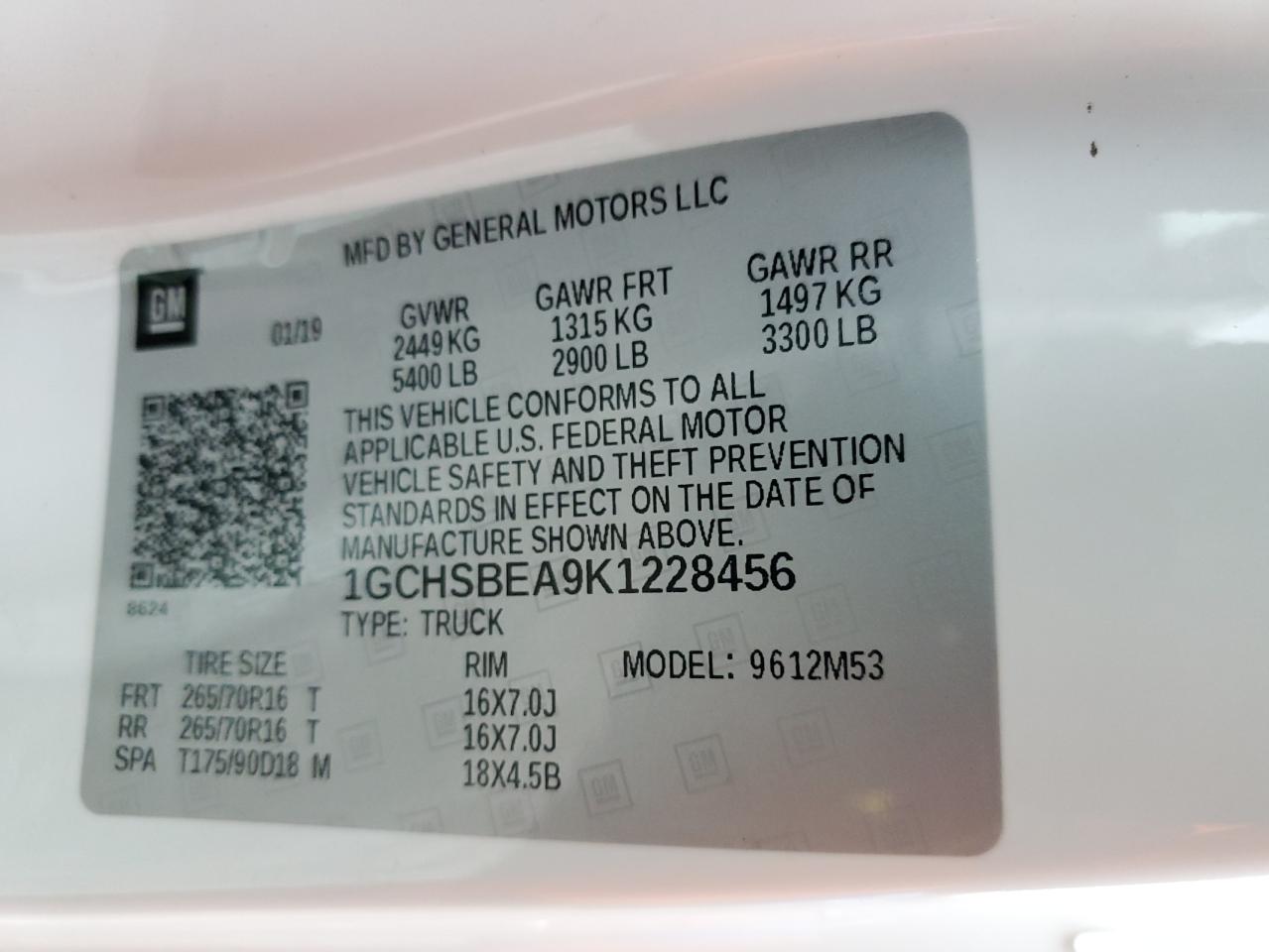 1GCHSBEA9K1228456 2019 Chevrolet Colorado