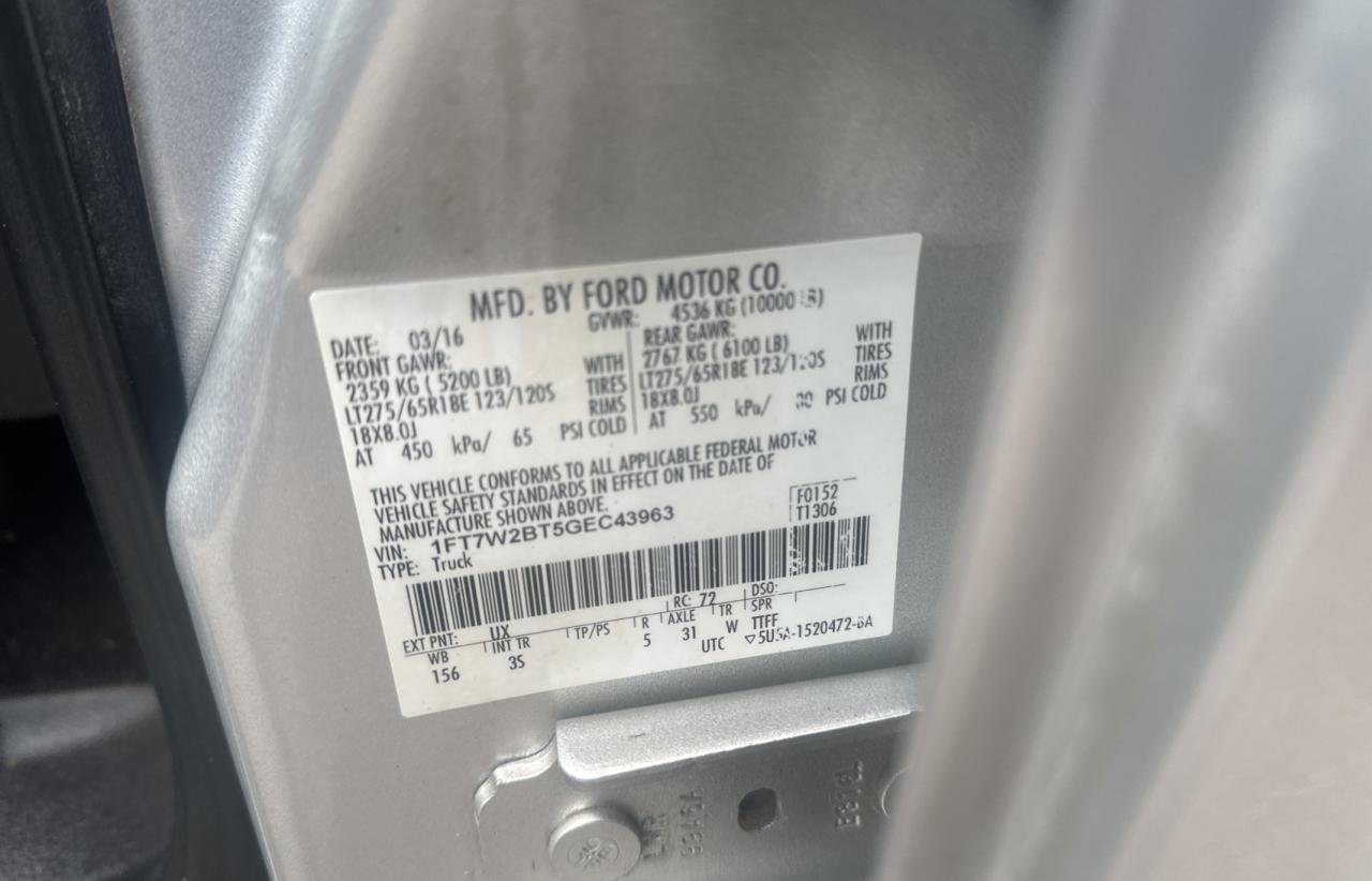 1FT7W2BT5GEC43963 FORD F250 2016