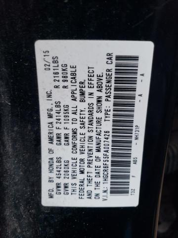 1HGCR6F55FA007426 | 2015 HONDA ACCORD HYB