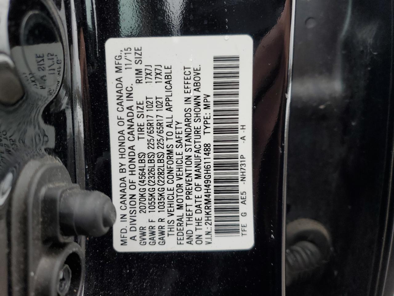 2HKRM4H49GH611488 2016 Honda Cr-V Se