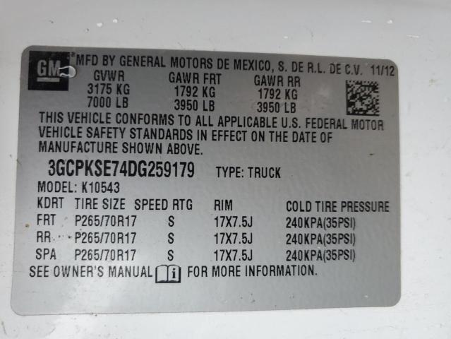 3GCPKSE74DG259179 | 2013 Chevrolet silverado k1500 lt