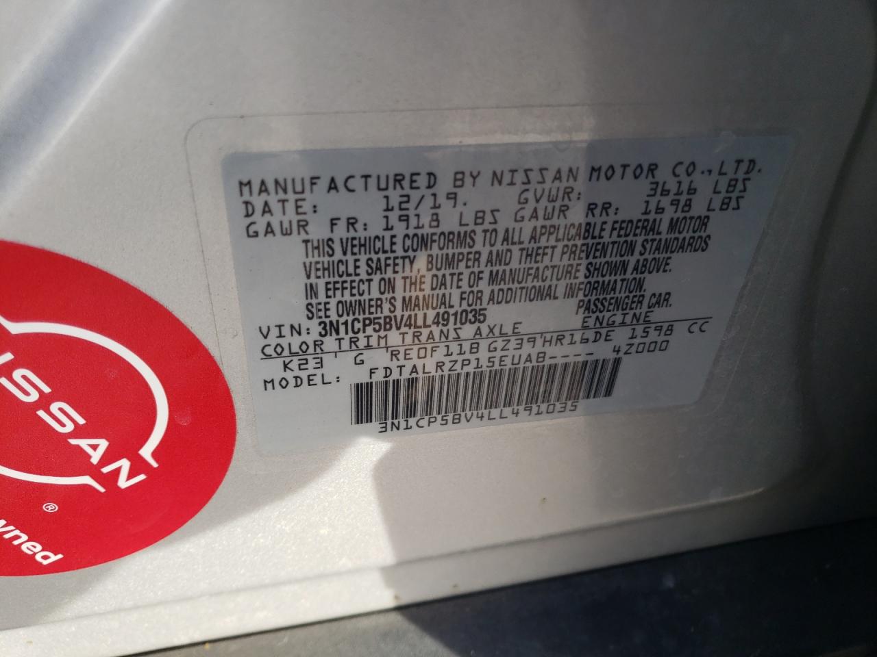 3N1CP5BV4LL491035 NISSAN KICKS 2020