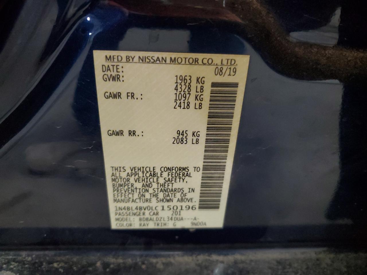 1N4BL4BV0LC150196 NISSAN ALTIMA 2020