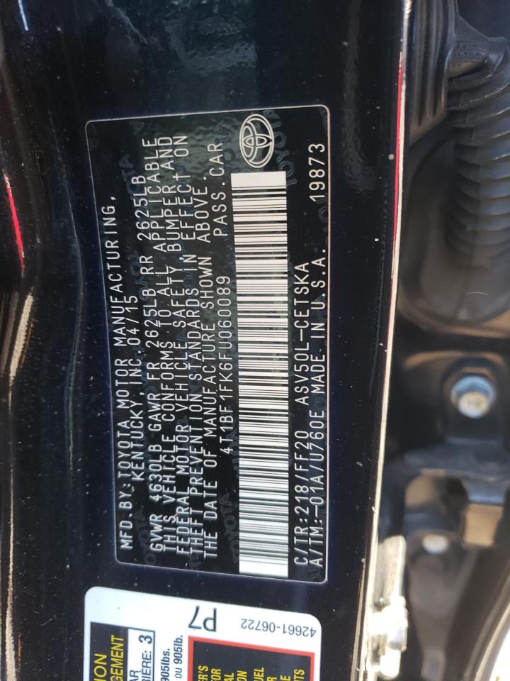 4T1BF1FK6FU060089 2015 Toyota Camry Le 4T1BF1FK6FU060089 2015 Toyota Camry Le