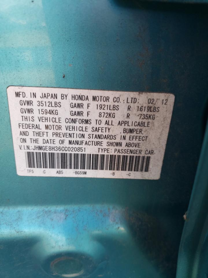 JHMGE8H36CC020851 2012 Honda Fit