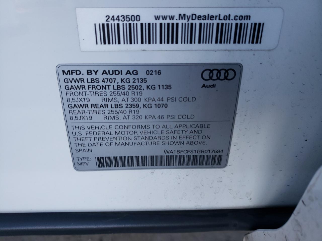 WA1BFCFS1GR017584 2016 Audi Q3 Premium Plus