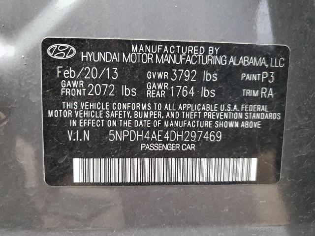 2013 Hyundai Elantra Gls VIN: 5NPDH4AE4DH297469 Lot: 78712653