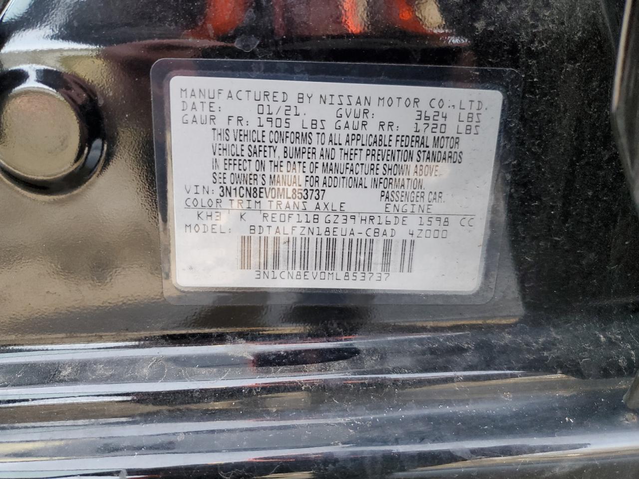3N1CN8EV0ML853737 NISSAN VERSA 2021