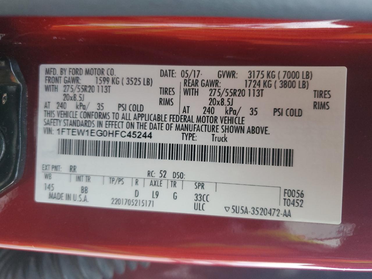 1FTEW1EG0HFC45244 FORD F-150 2017