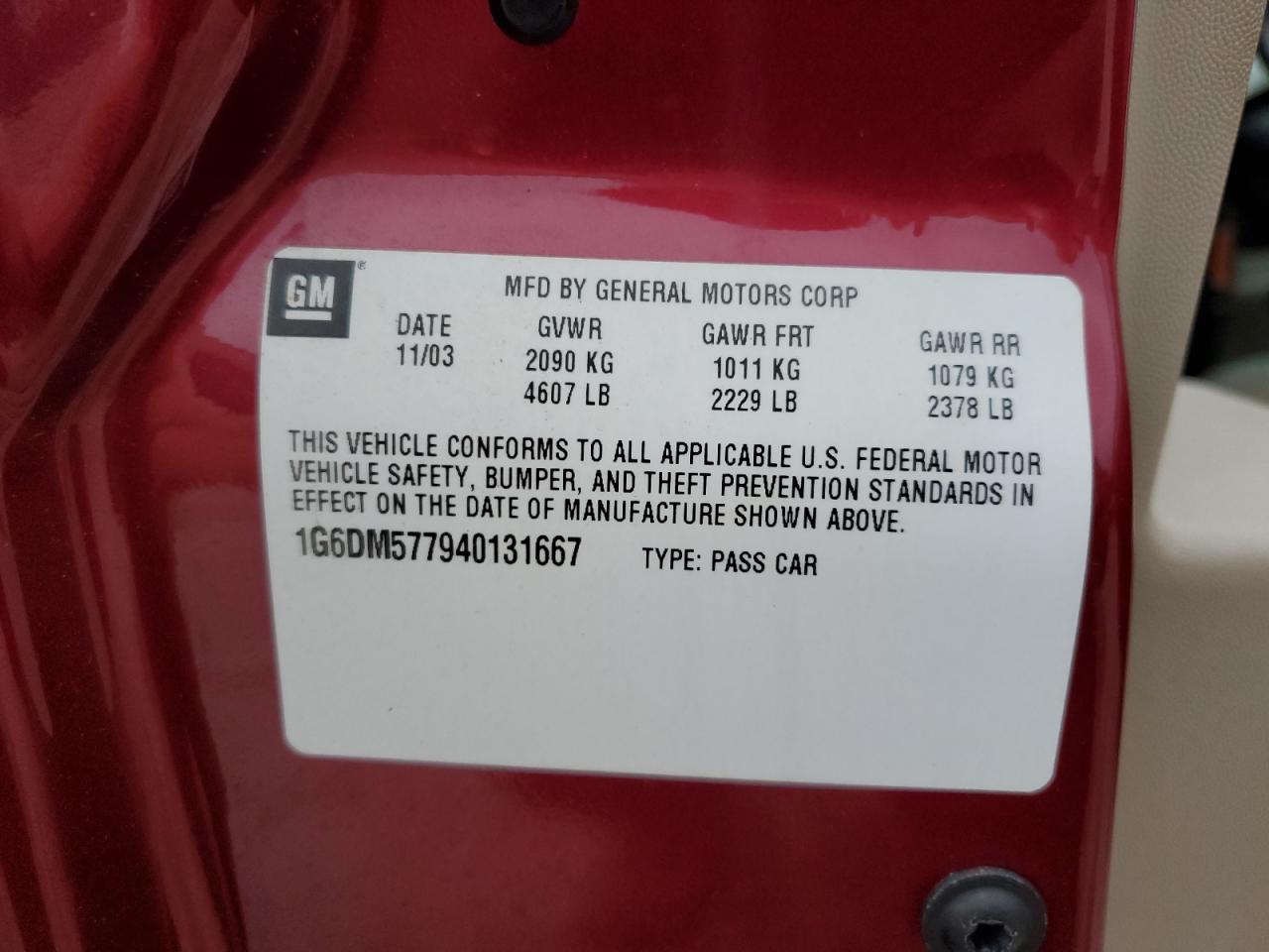 1G6DM577940131667 2004 Cadillac Cts