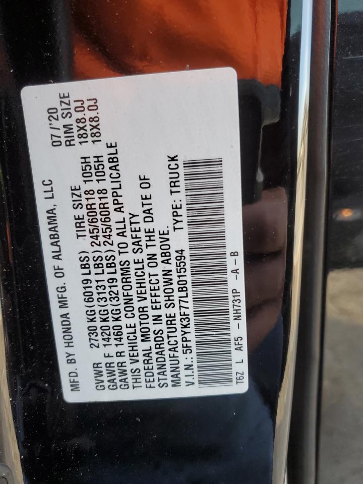 5FPYK3F77LB015594 HONDA RIDGELINE 2020
