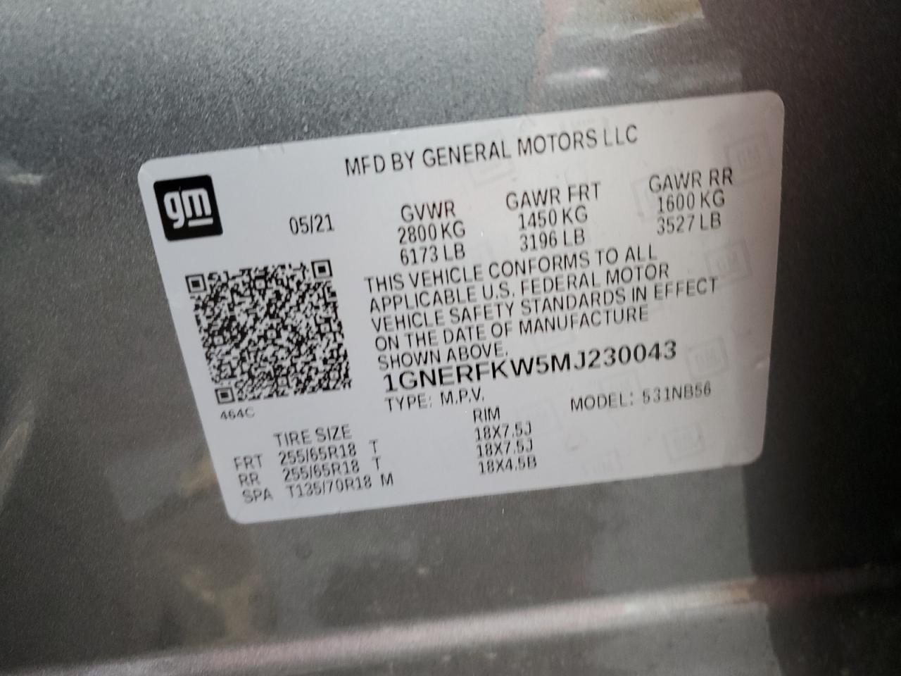 1GNERFKW5MJ230043 CHEVROLET TRAVERSE 2021