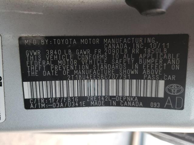 2T1BU4EE5BC707791 | 2011 Toyota corolla base