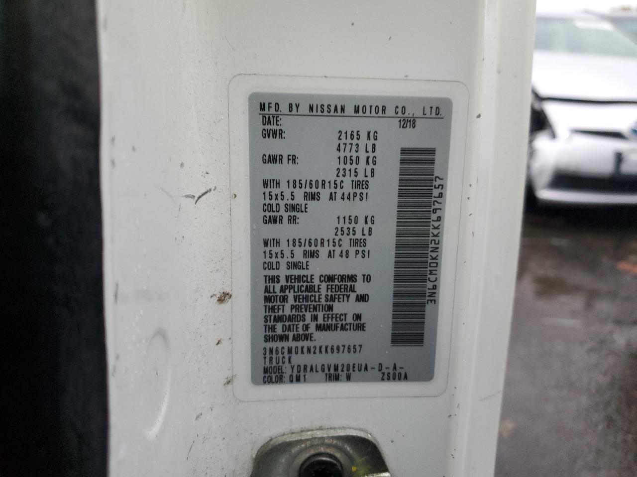 3N6CM0KN2KK697657 NISSAN NV 2019