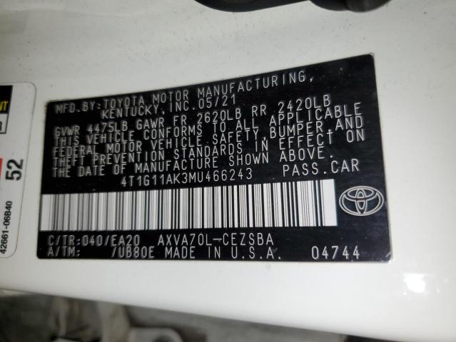 4T1G11AK3MU466243 | 2021 TOYOTA CAMRY SE