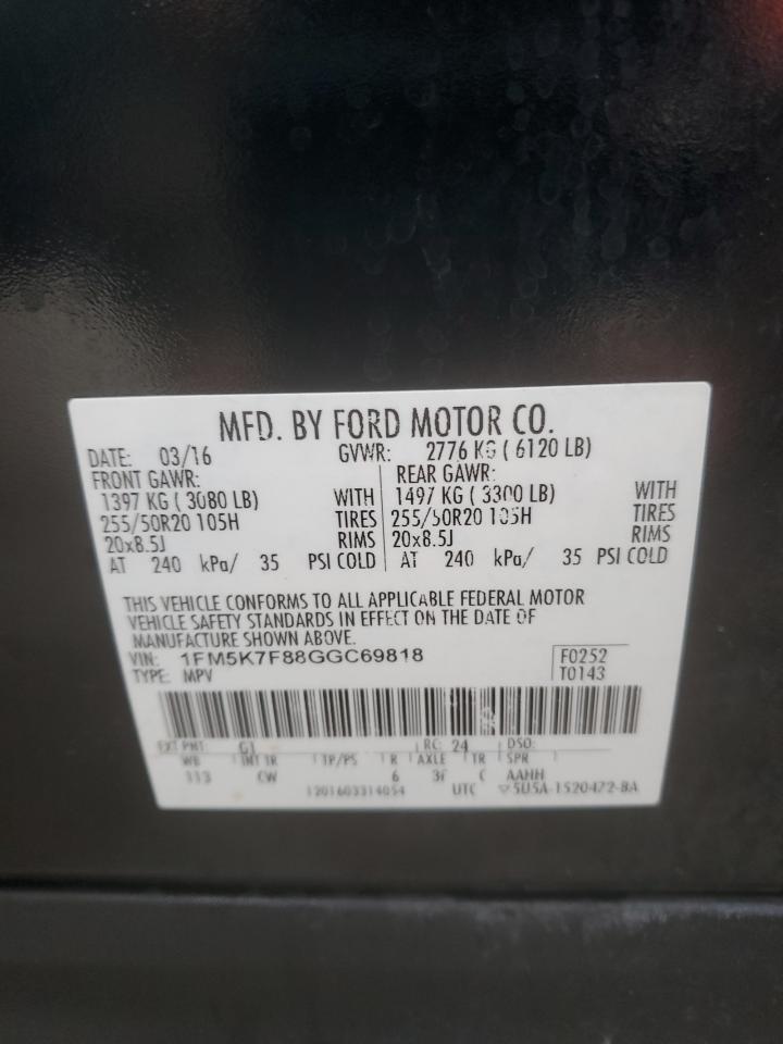 1FM5K7F88GGC69818 FORD EXPLORER 2016