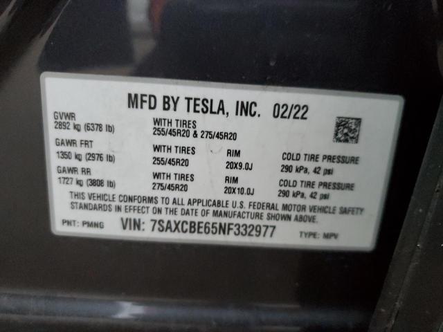 7SAXCBE65NF332977 | 2022 TESLA MODEL X