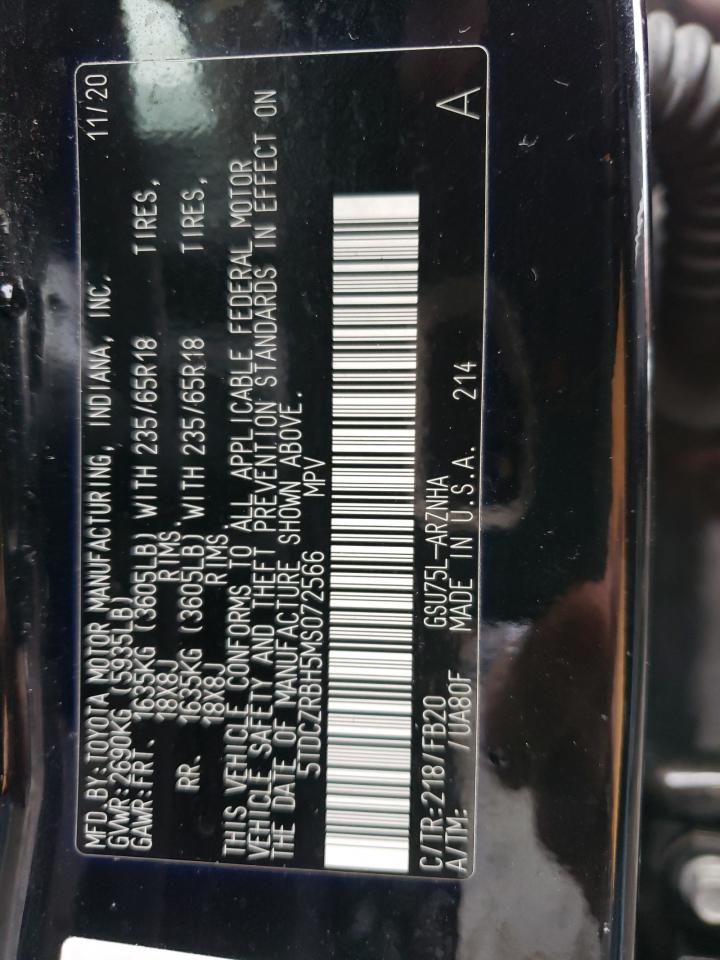 5TDCZRBH5MS072566 TOYOTA HIGHLANDER 2021