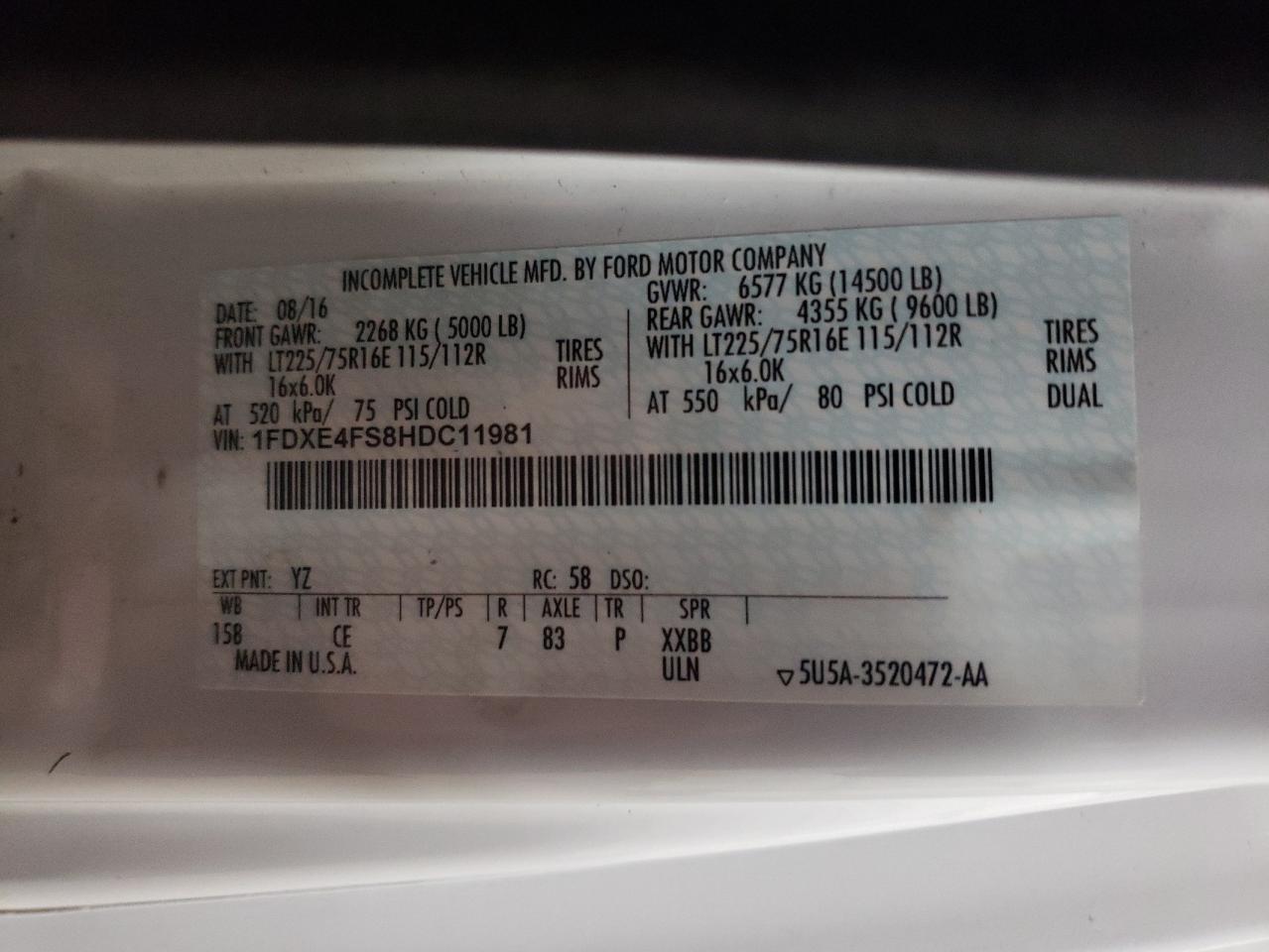 1FDXE4FS8HDC11981 FORD ALL Models 2017