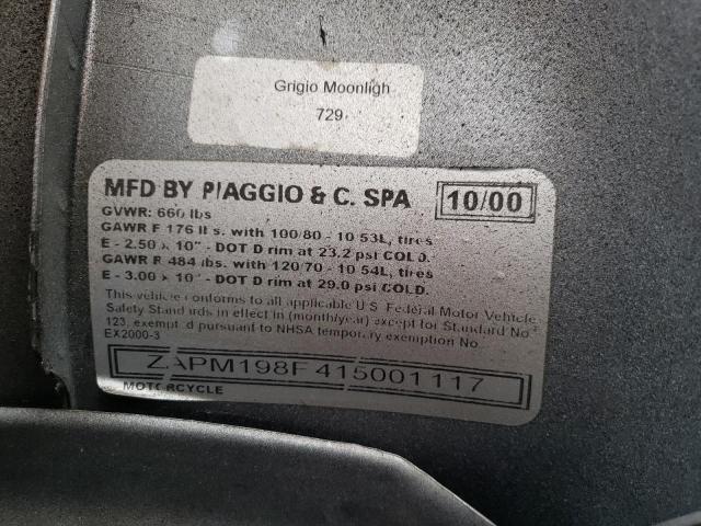 2001 VESPA SCOOTER ZAPM198F415001117