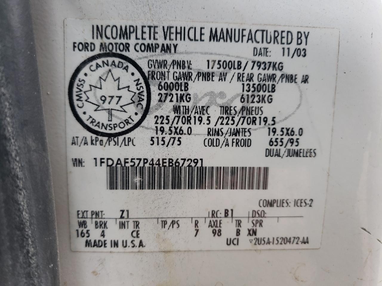 1FDAF57P44EB67291 2004 Ford F550 Super Duty