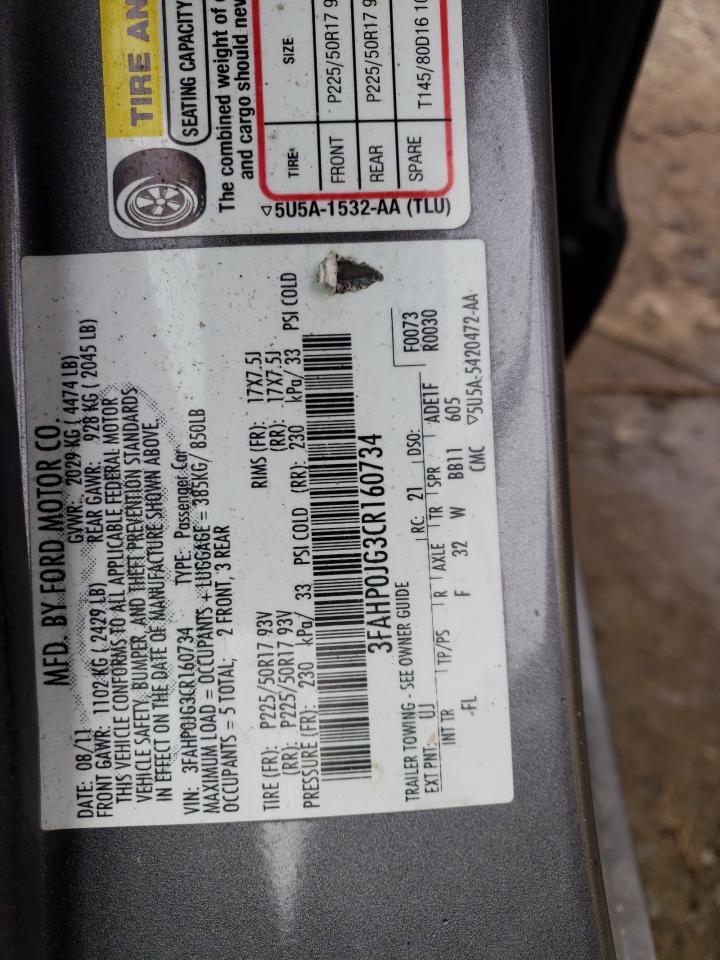 3FAHP0JG3CR160734 2012 Ford Fusion Sel