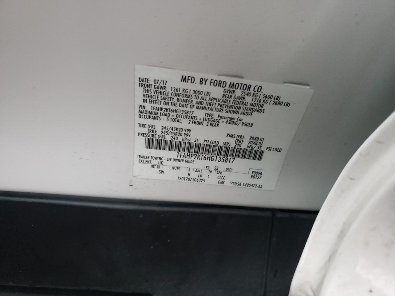 1FAHP2KT6HG135817 FORD TAURUS 2017