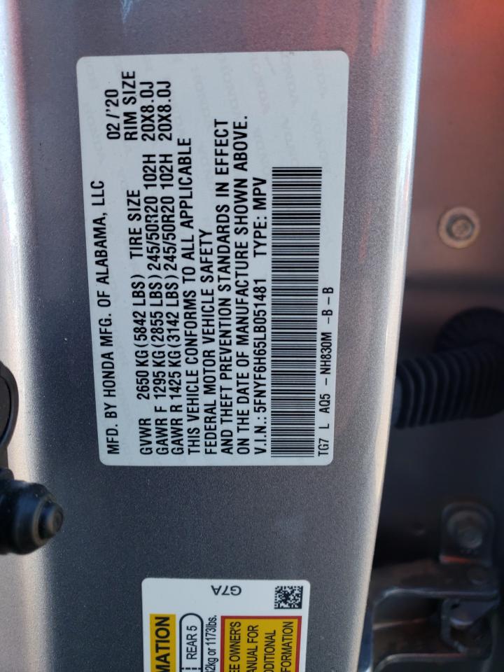 5FNYF6H65LB051481 HONDA PILOT 2020
