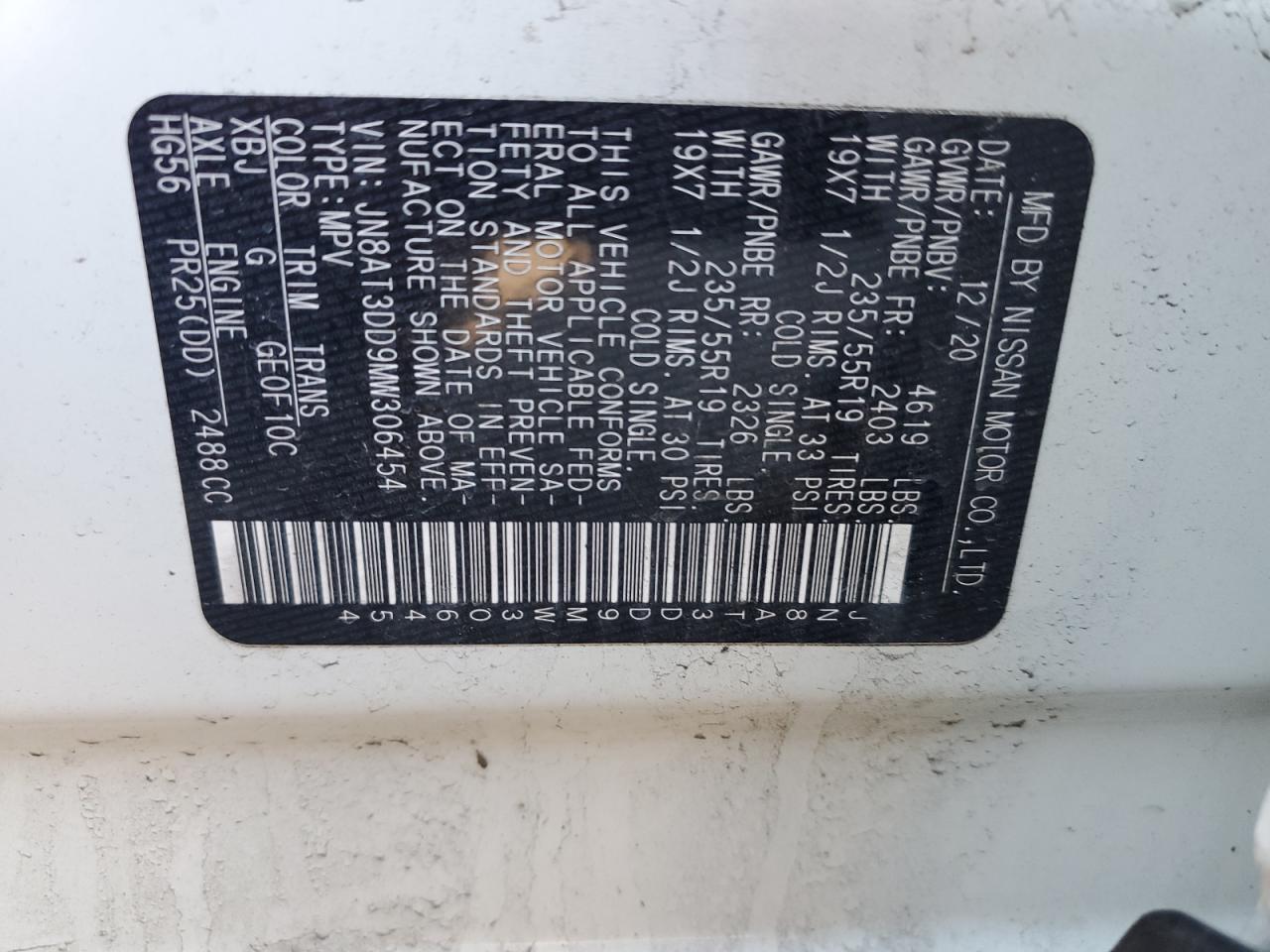 JN8AT3DD9MW306454 NISSAN ROGUE 2021