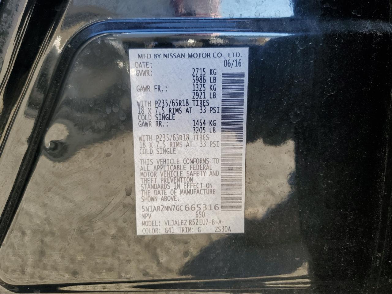 5N1AR2MN7GC665316 NISSAN PATHFINDER 2016