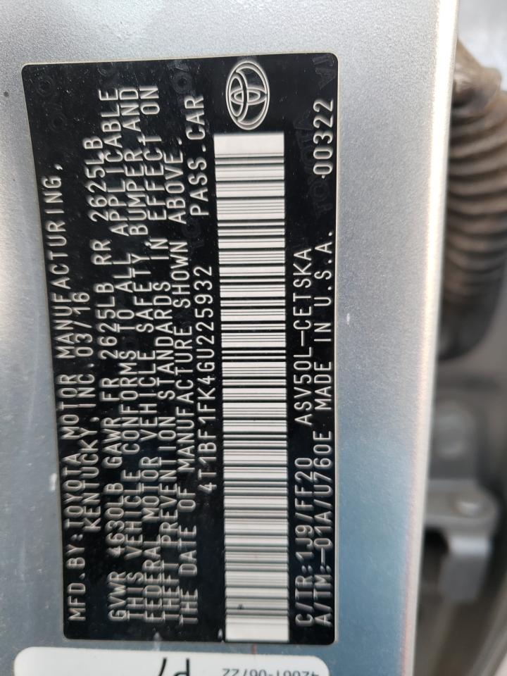 4T1BF1FK4GU225932 TOYOTA CAMRY 2016