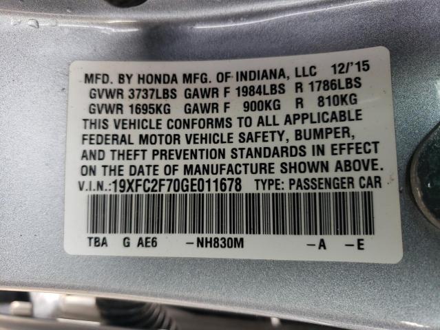 19XFC2F70GE011678 | 2016 HONDA CIVIC EX