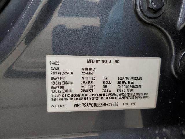 7SAYGDEE2NF426388 | 2022 Tesla model y