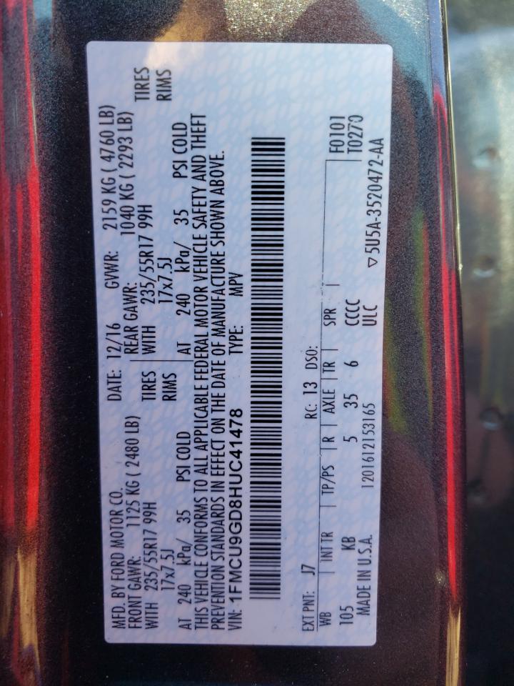 1FMCU9GD8HUC41478 FORD ESCAPE 2017