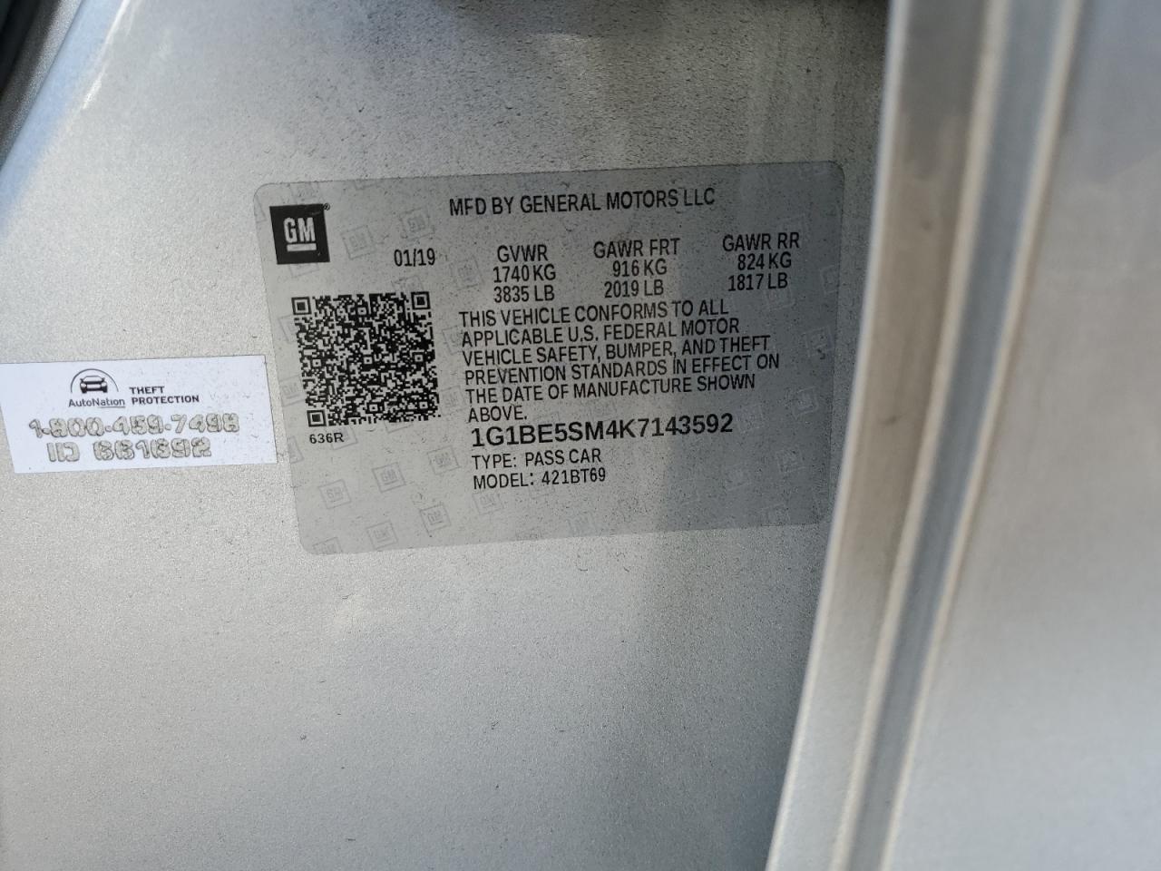 1G1BE5SM4K7143592 CHEVROLET CRUZE 2019