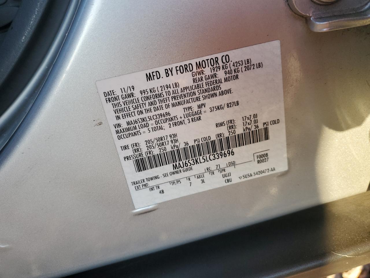 MAJ6S3KL5LC339696 FORD ECOSPORT 2020
