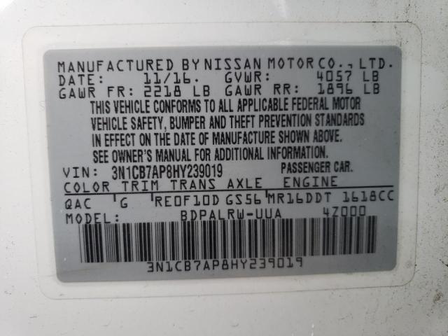 3N1CB7AP8HY239019 | 2017 NISSAN SENTRA SR