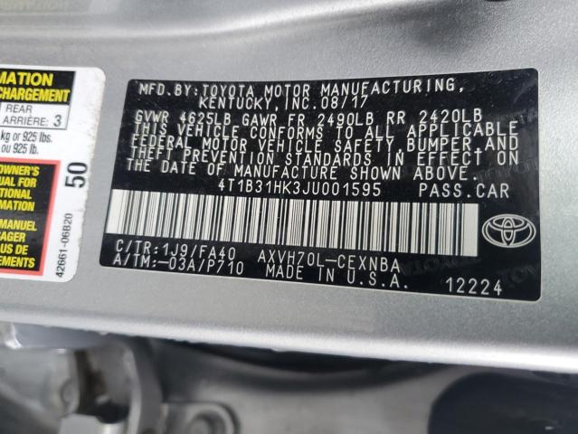 4T1B31HK3JU001595 | 2018 TOYOTA CAMRY LE