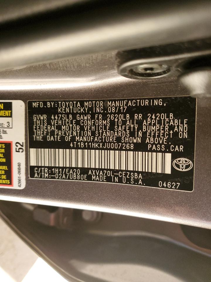 4T1B11HKXJU007268 TOYOTA CAMRY 2018