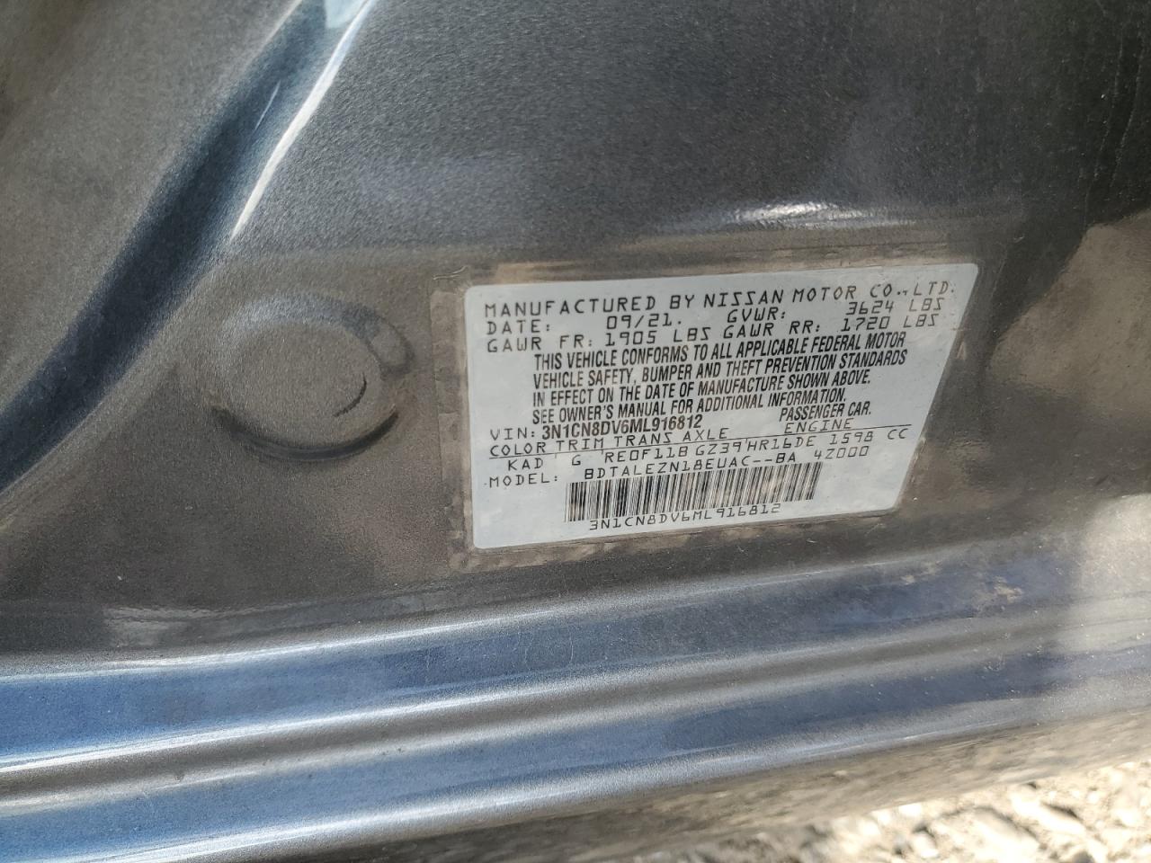 3N1CN8DV6ML916812 NISSAN VERSA 2021