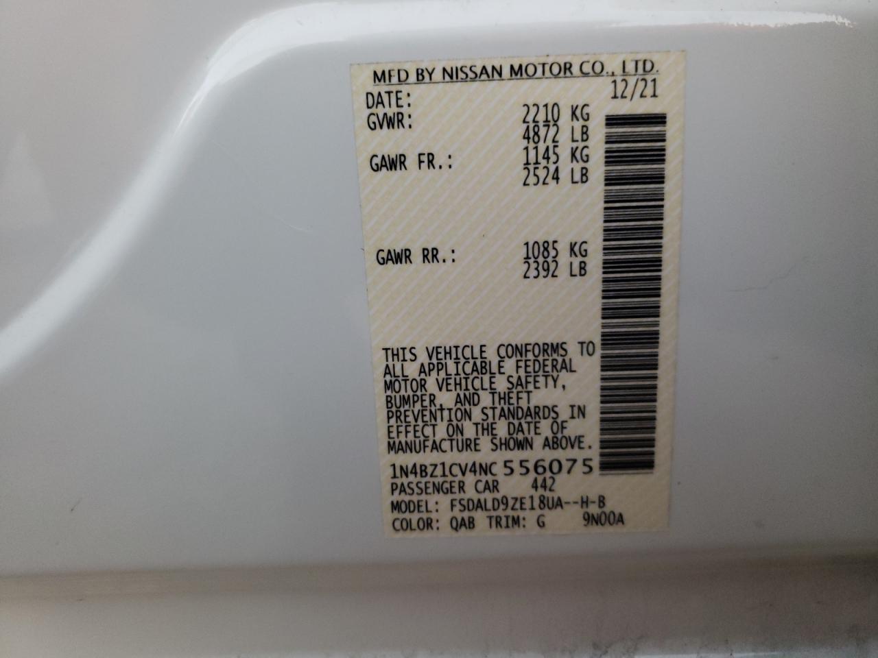 1N4BZ1CV4NC556075 NISSAN LEAF 2022
