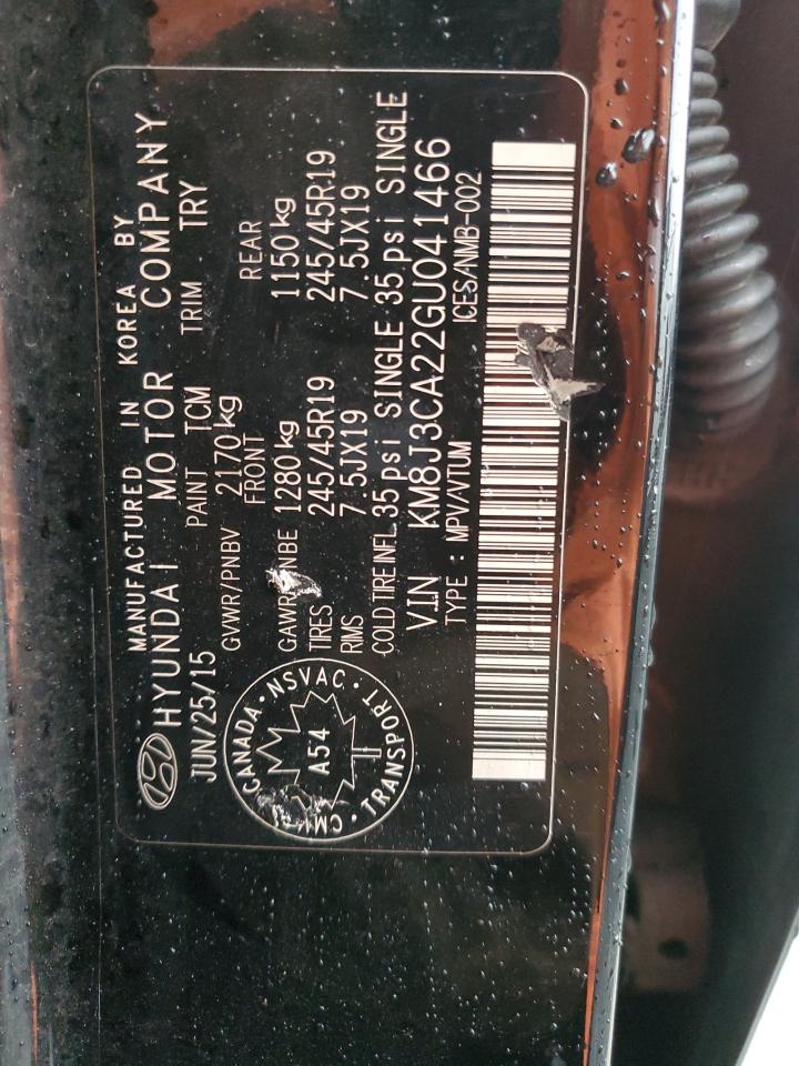 KM8J3CA22GU041466 2016 Hyundai Tucson Limited