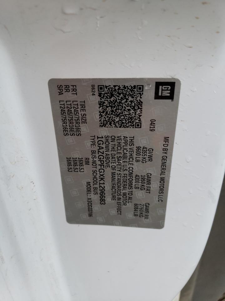 1GAZGPFGXK1296683 CHEVROLET EXPRESS 2019
