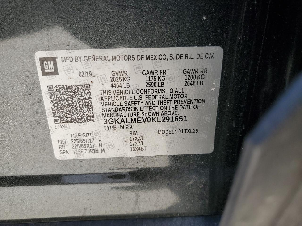 3GKALMEV0KL291651 2019 GMC Terrain Sle