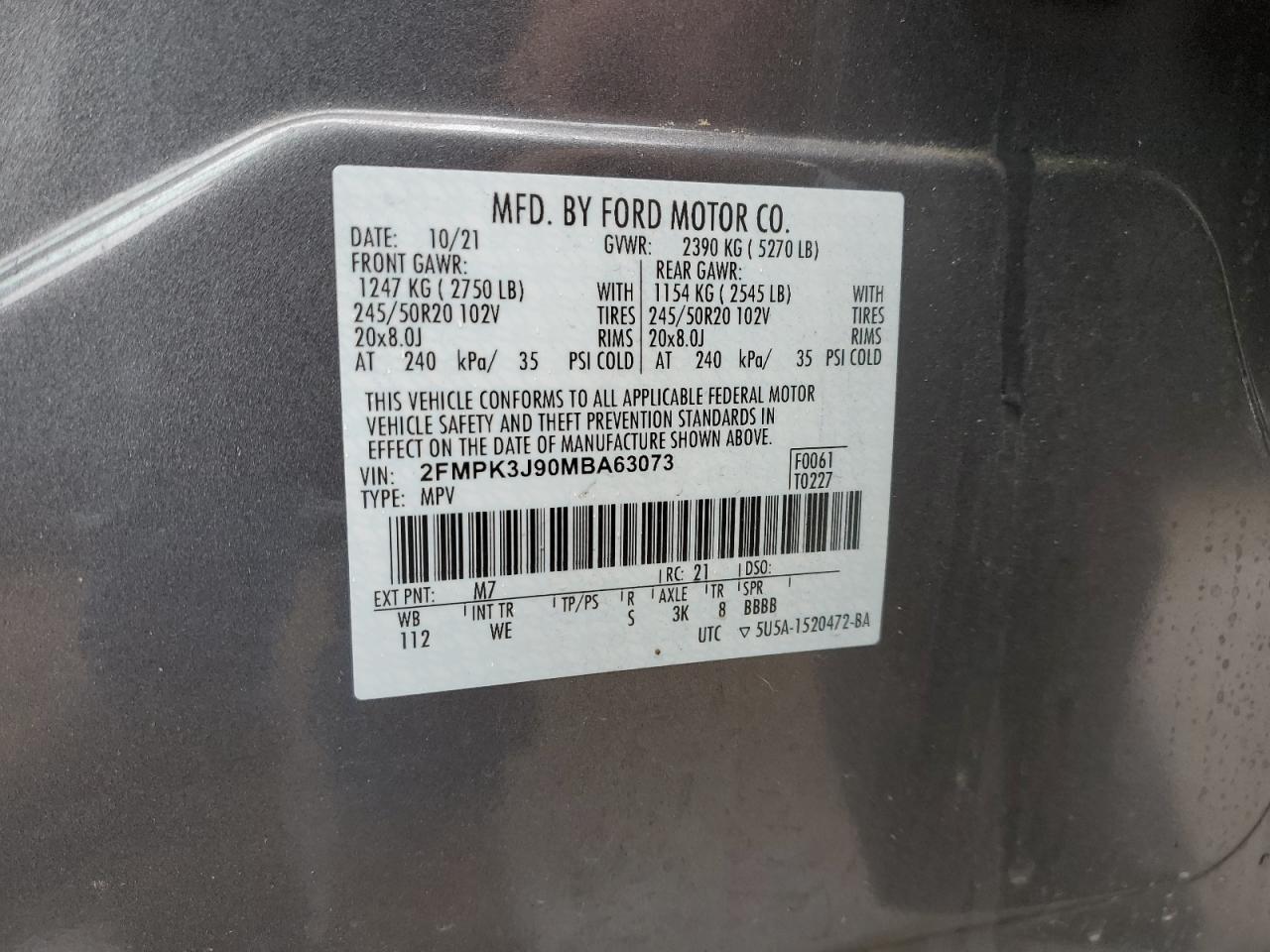 2FMPK3J90MBA63073 FORD EDGE 2021