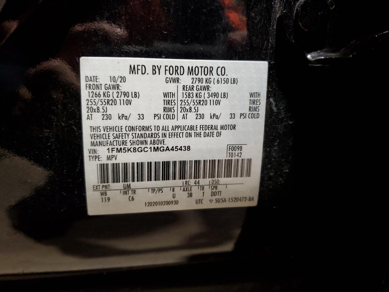 1FM5K8GC1MGA45438 FORD EXPLORER 2021