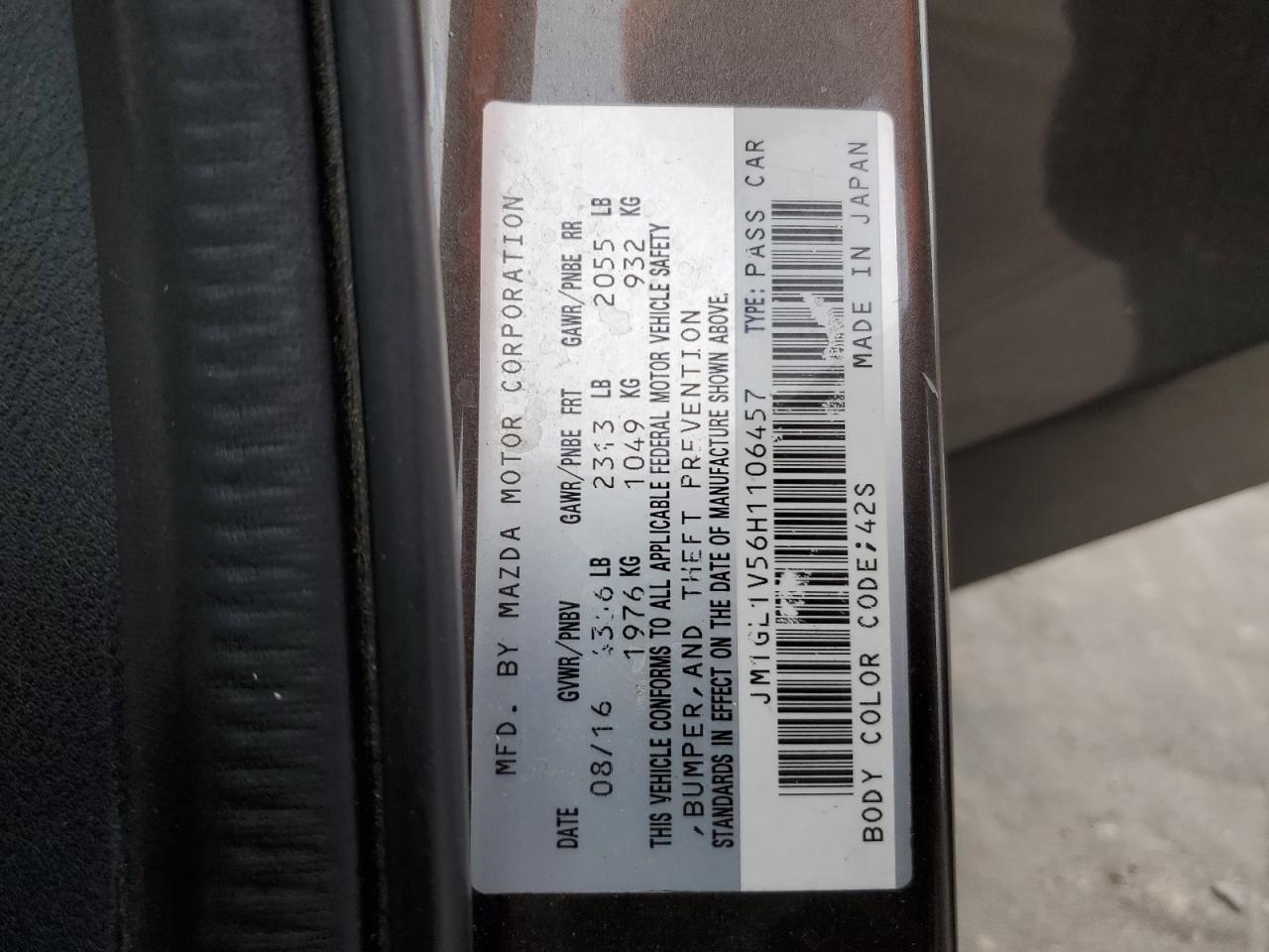 JM1GL1V56H1106457 MAZDA 6 2017