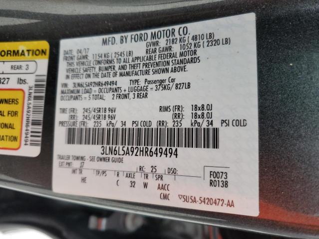 2017 LINCOLN MKZ PREMIE 3LN6L5A92HR649494